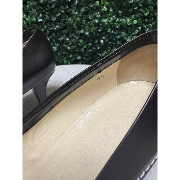 Tods Square Toe Kitten Heel Pumps black white stitch size 6.5 - Picture 9 of 13